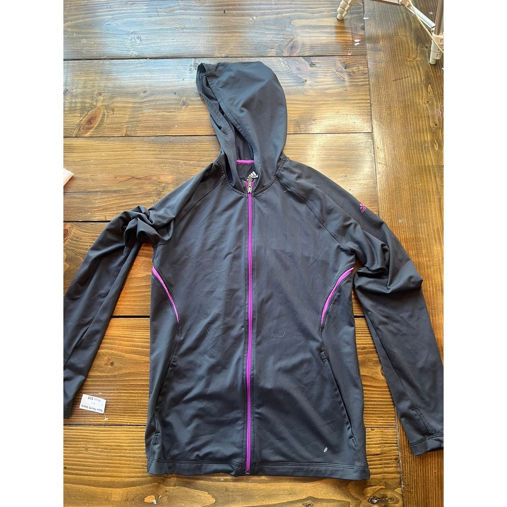 Adidas Climacool Full‎ Zip Running Jacket Black Purple Hooded Womens Small